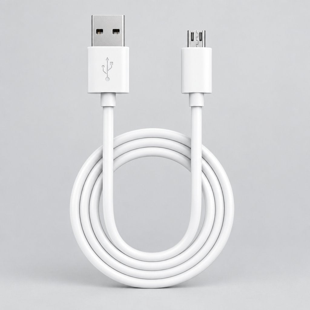 White USB and micro-USB cable on a white background