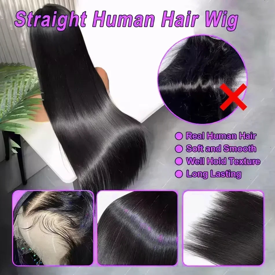 Glueless Black Straight Human Hair Lace Wig — product view