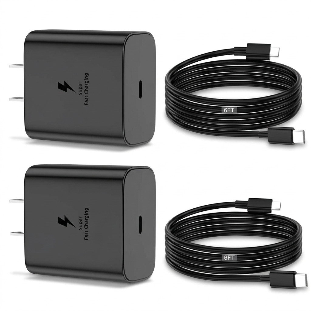 45W USB-C PPS Fast Wall Charger for Compatible Samsung Galaxy S, A, M, F, Note, Z Fold, Z Flip & Tab Series Devices with 6ft USB-C Cable – Black