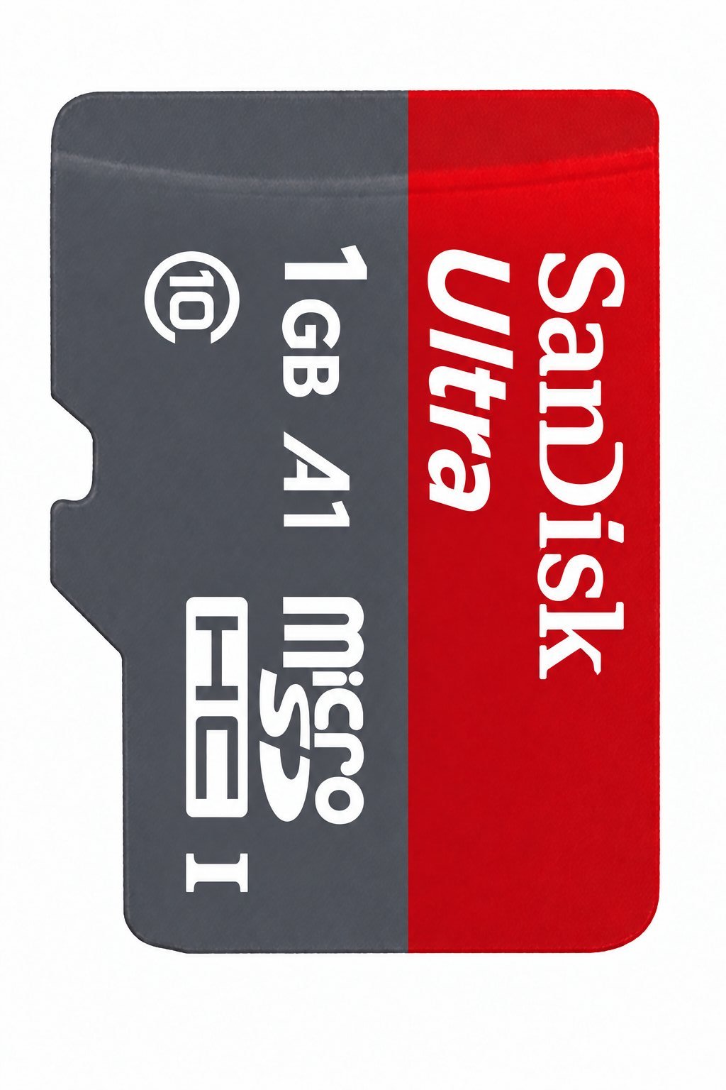 A SanDisk Ultra 8GB microSDHC (Class 10) memory card shown on a plain white background. The card features a red top section with white SanDisk Ultra branding, and a gray bottom section with white text indicating 8GB, microSDHC, and Class 10.
